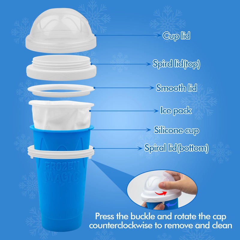 Firjuty Slushie Maker Cup - DIY Magic Slushy Maker Squeeze Cup  Portable Smoothie Squeeze Cup for Juices  Milk and Ice Cream Make  Double Layer Squeeze Slushy Maker Cup  Birthday Gifts for Friends&Family Blue - Image 3